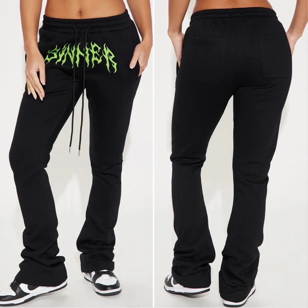 ❌SOLD❌❌ HP! 🎉 Sinner Graphic Wide Leg Pants 🖤 - Picture 1 of 6